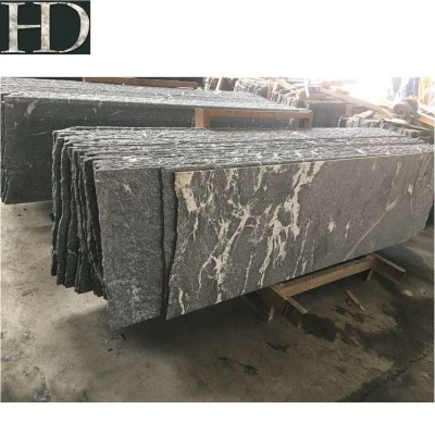 Chinese Nature Flamed Brush Black Granite Snow Grey Granite with White Vein